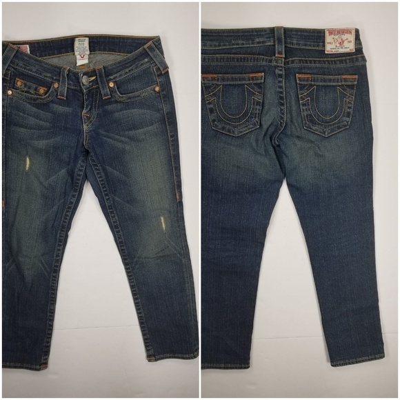 True Religion Sz 25 Crop Jeans Lizzy Distressed Womens - Picture 1 of 7